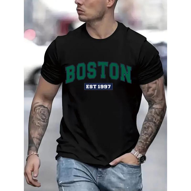

European size Boston 1997 Graphic Print T-Shirt For Men Casual Short Sleeve Tee 1 Pcs - Comfortable Crew Neck, Soft Adorable Tees Tops 4XL чорний