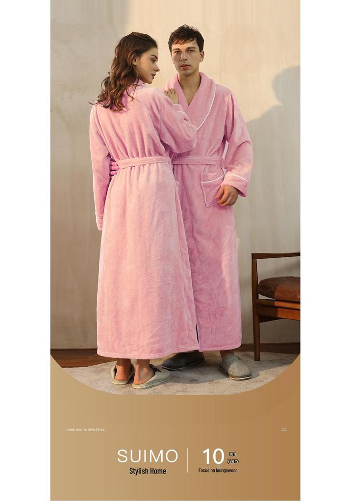 Couples' Thickened Winter Flannel Bathrobes - Men's Towel Style & Women's Coral Fleece Robes