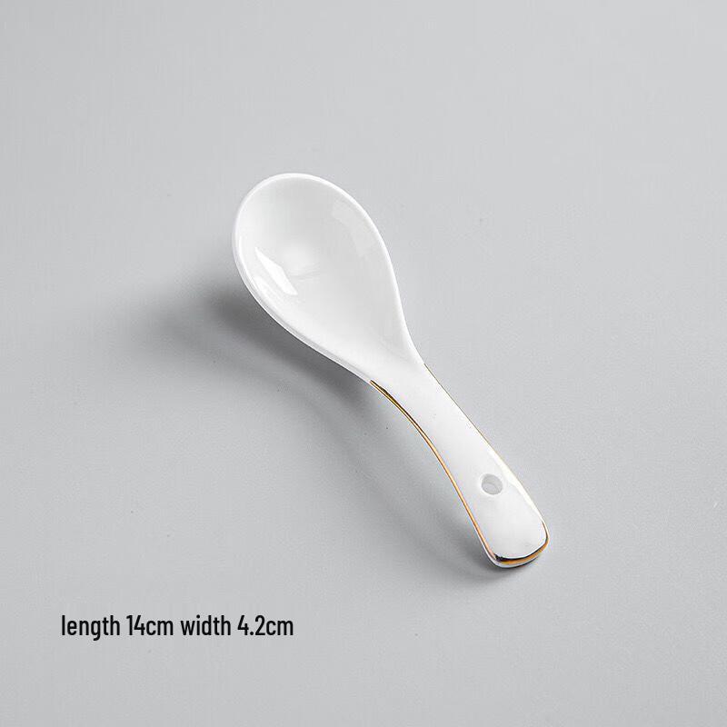 Gold Rim Ceramic Soup Spoons (10-Pack)