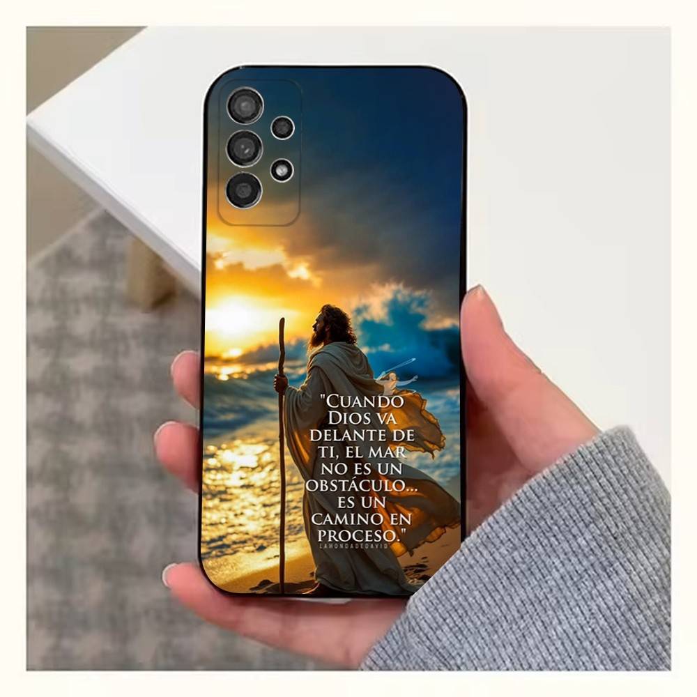 Spanish Bible Jesus Verse Phone For Samsung S25,S24,S23,S22,S20,S21,S10,Ultra,Plus,Lite,FE,Soft Silicone Black Cover