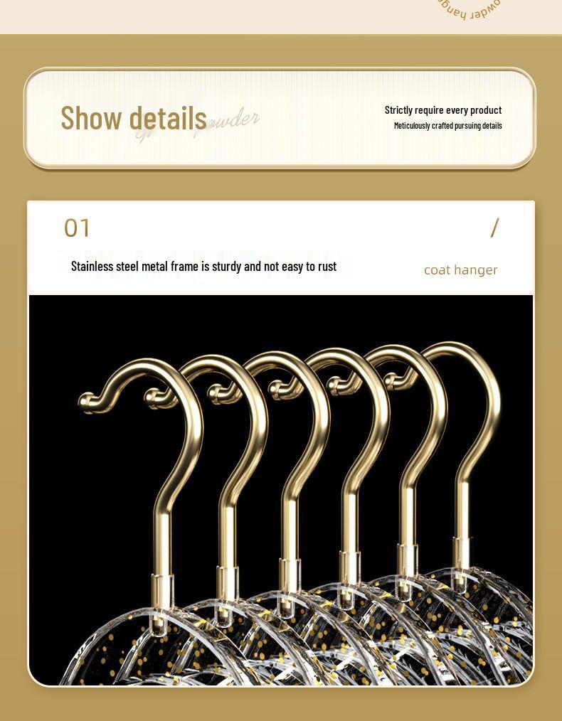 Cute Acrylic Crystal Clothes Hanger for Women's Seamless Clothing - Transparent with Gold Powder