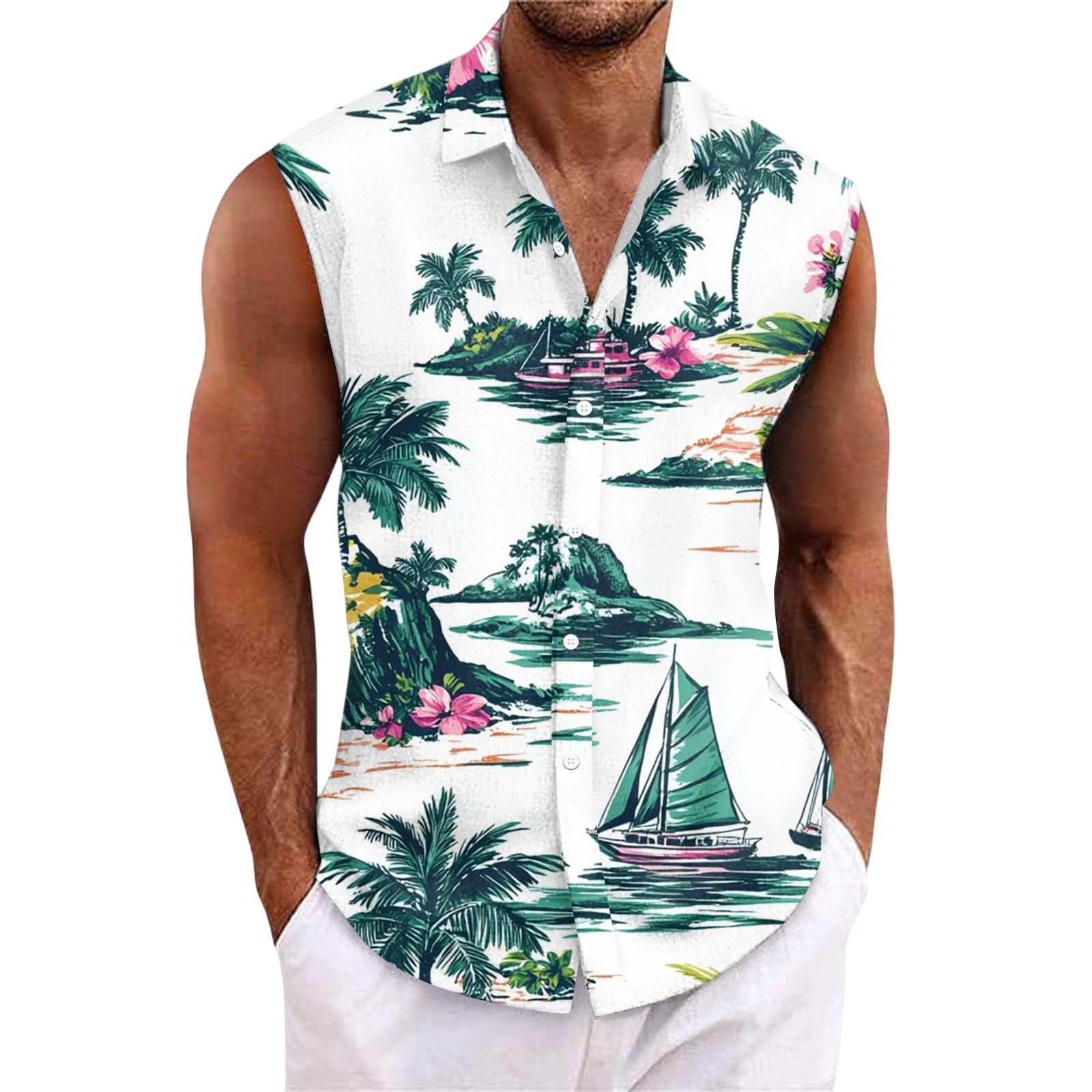 

Мужская гавайская рубашка с лацканами на пуговицах, футболка-топ XL белый