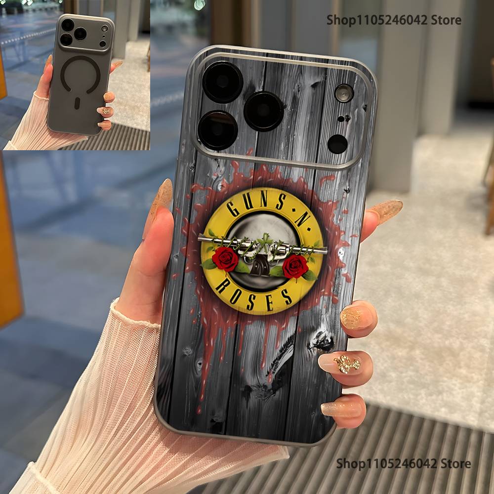 

Band G-Guns N Roses Shockproof Transparent gray Phone Case For iPhone 17,16,15,14,13,12,11,Pro,Max,Plus,Magnetic Charging iPhone17pro