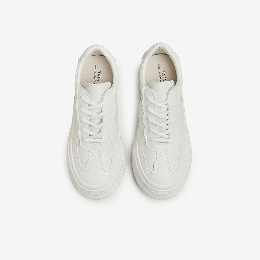 Tata/her 2025 spring fashion casual versatile thick soled lace up white shoes