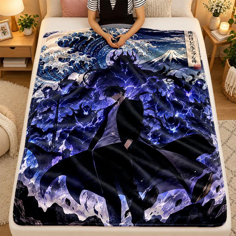 Flannel BlanketSolo Leveling Warm Soft Throw Blanket for Indoor Sofa Bed Living Room Use
