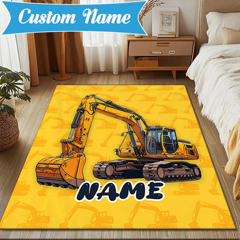 Custom Name Cartoon off-road vehicle fire truck Rug for Living Room, Game Rooms, Office, Bedroom, Floor Mat Playful Design, fan gifts Christmas decor