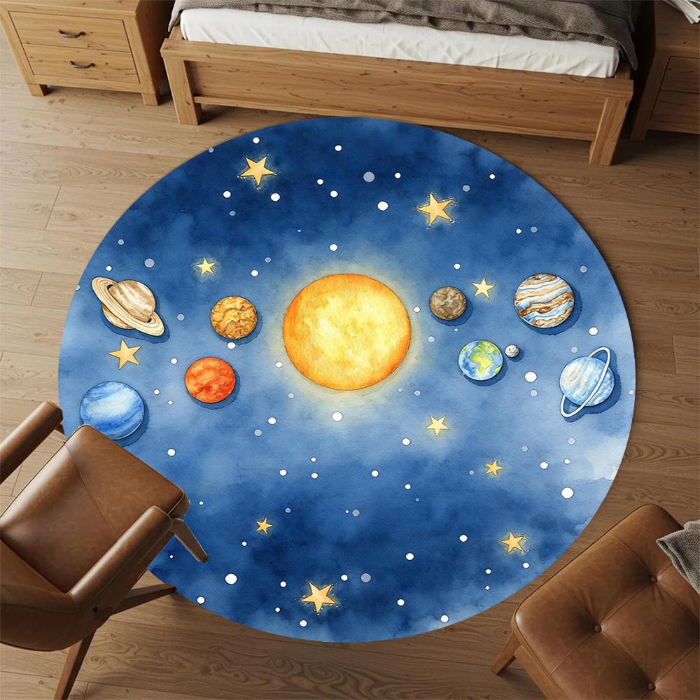 1pc Solar System Planets Round Chair Mat Office Area Rug - Non-Slip, Floor Mat for Office, Bedroom, and Indoor Decor P127243