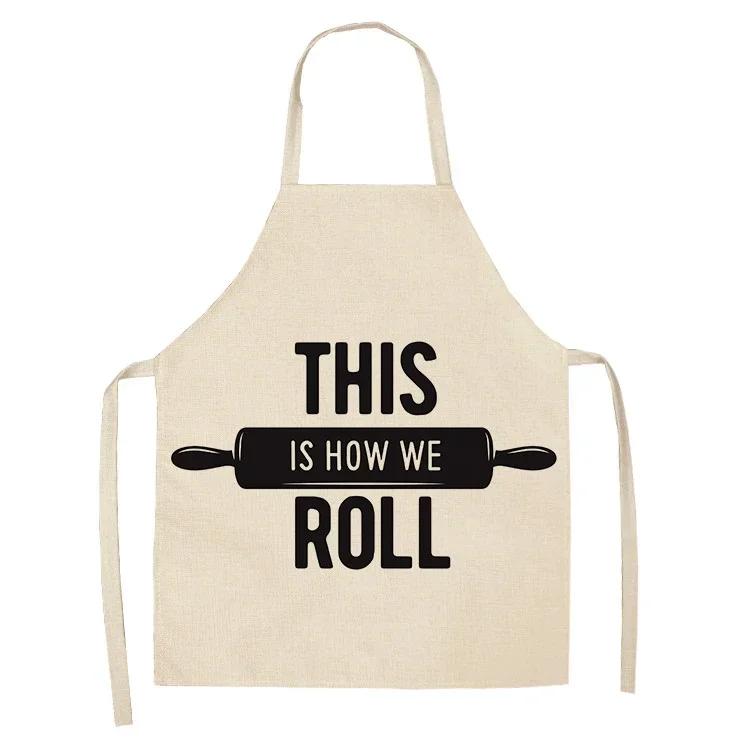 Letter Alphabet Kitchen Aprons for Women Cotton Linen Bibs Household Cleaning Pinafore Home Cooking Apron Delantal