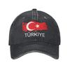 Vintage Turkish Flag Turkey Proud Baseball Caps Unisex Style Distressed Denim Headwear Workouts Adjustable Fit Hats Cap
