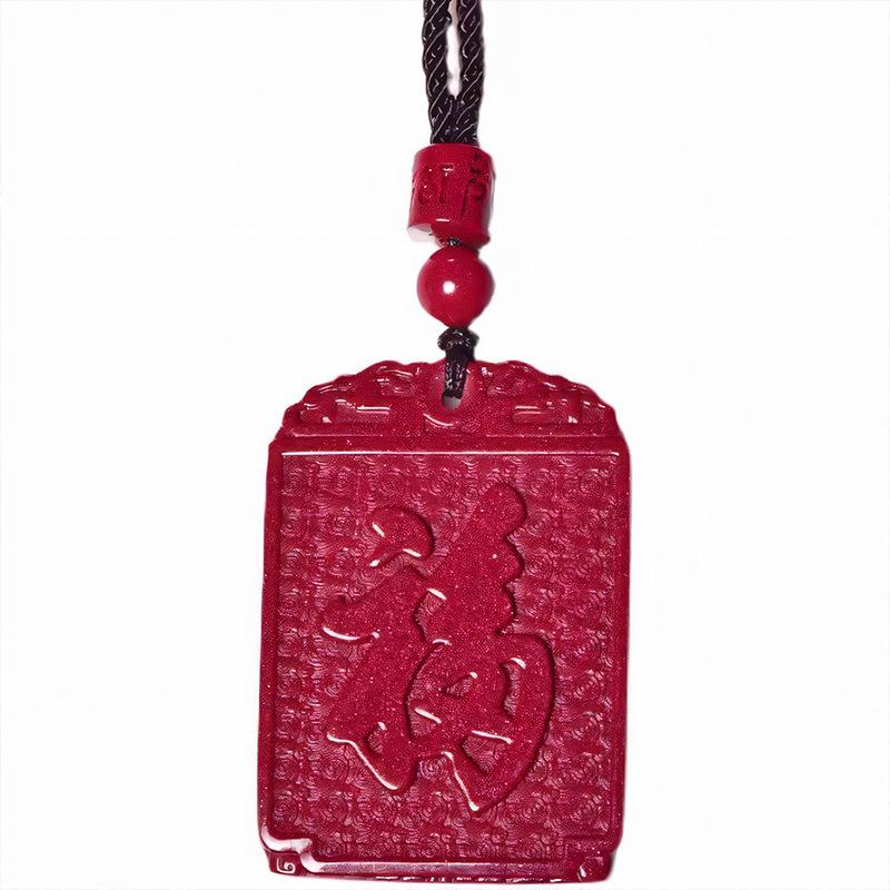 Zinnoberlila Goldsand Anhänger mit Fu-Zeichen - Unisex Halskette