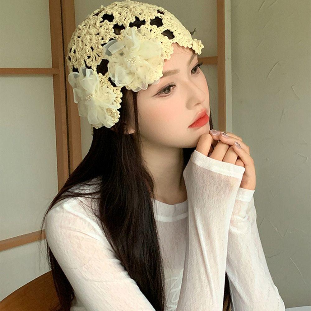 Hollow Out Crochet Hollow Flower Knitted Hat Elegant Knit Cap Retro Warm Beanies Hat Autumn