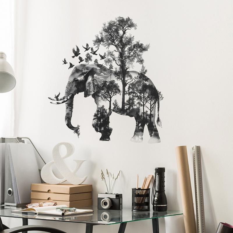 Creative Forest Elephant Decorative Wall Stickers Bedroom Living Room Hallway Wallpaper Mirror Stickers