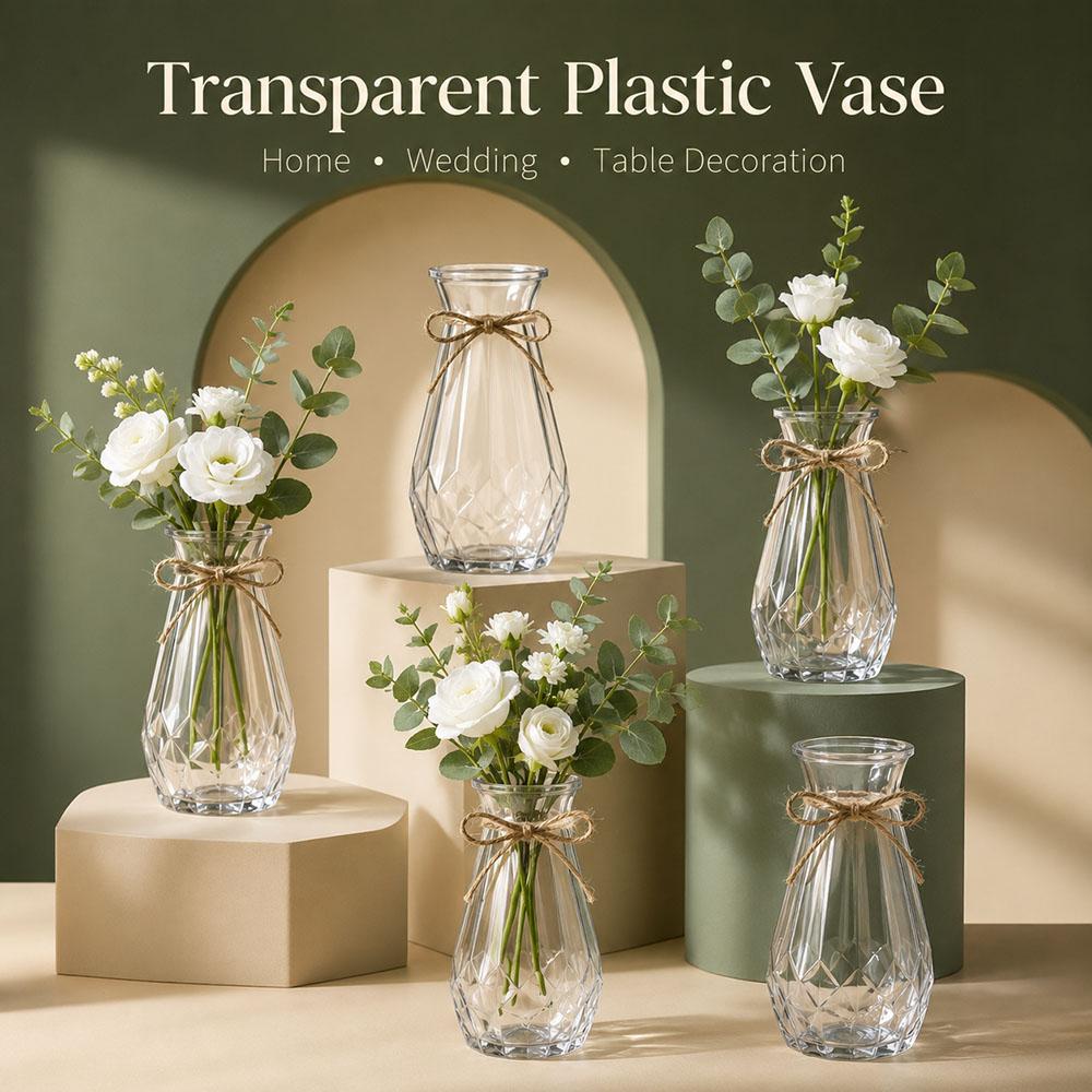 Hochwertige Vase aus Kunststoff im Diamantstil, transparente Vase, geeignet für Tischdekoration, Hochzeit, Zuhause, Tischdekoration