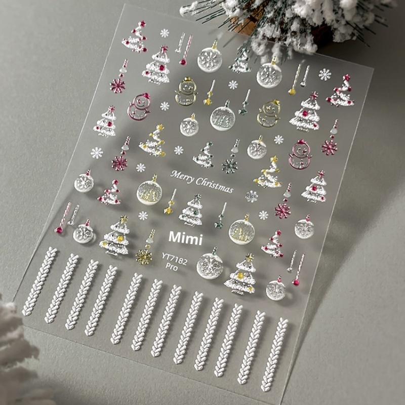 

Блестящие мультяшные рождественские наклейки-декали для ногтей, DIY украшение для маникюра с золотыми/серебряными снежинками
