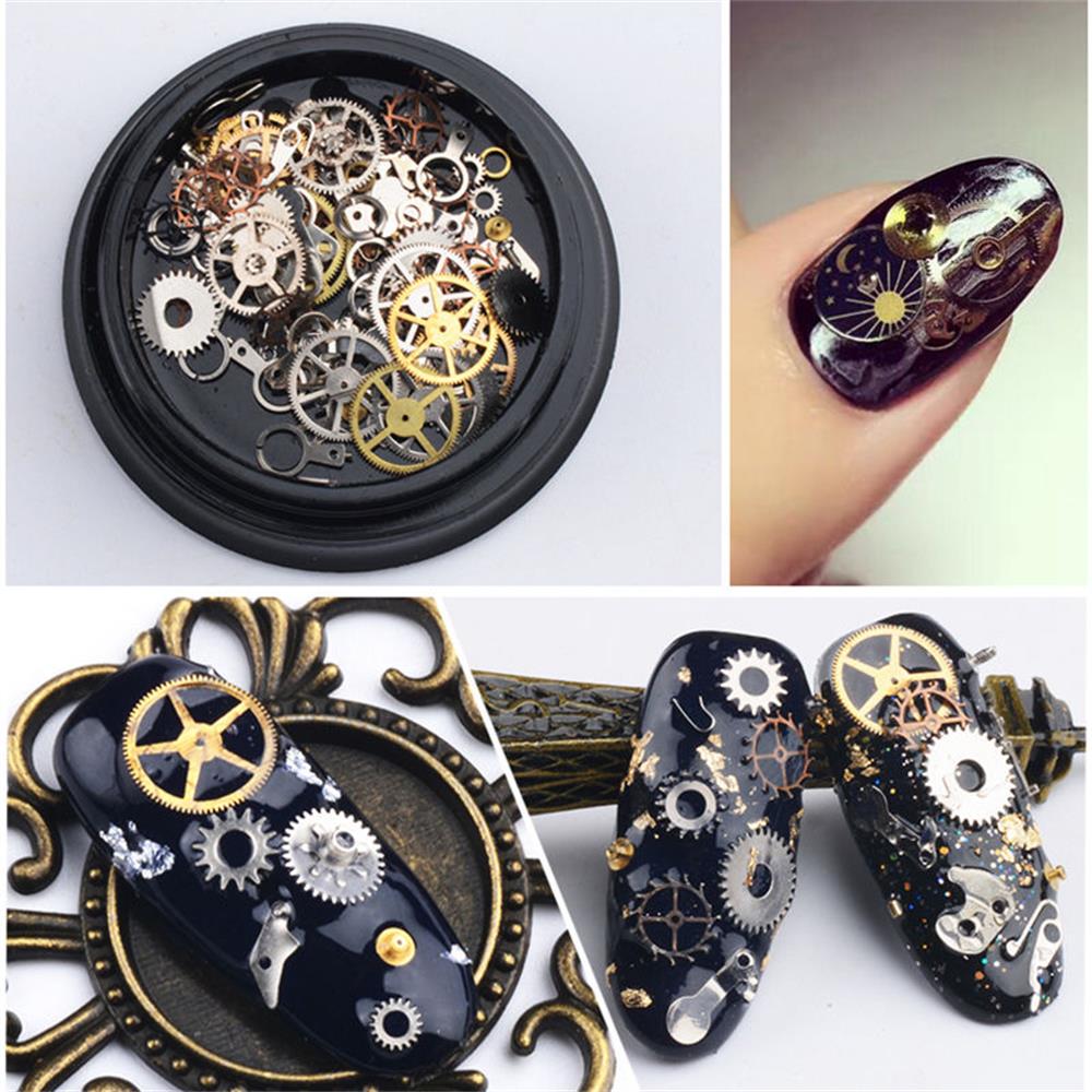 1 Box 3D Steampunk Mechanische Komponente Zahnrad Nail Art Glitzer Pailletten Gemischte Form DIY Kunst Tipps Maniküre Dekoration