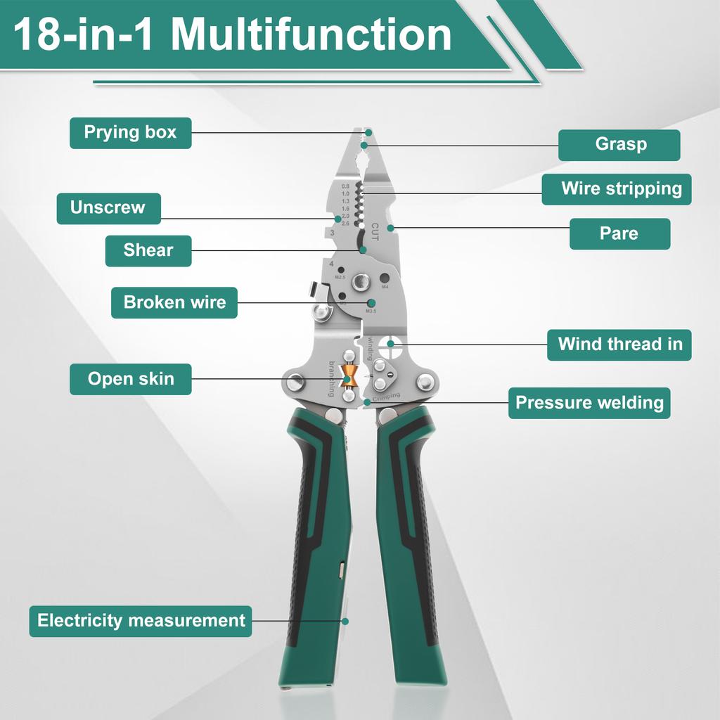 Foldable Wire Stripper with Voltage Tester Multifunctional Professional Electrician Pliers for Stripping Cutting Crimping