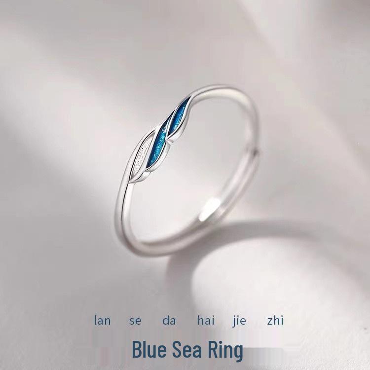 Women's High-End 925 Sterling Silver Blue Ocean Open Ring