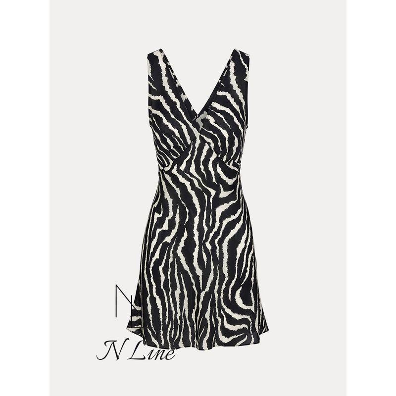 

Мода Прямой Урожай Realisationpar Шелк Глубокий V-образный вырез Без рукавов Сладкий и Острый Ретро Шнуровка Пуловер Платье Zebra Pattern M