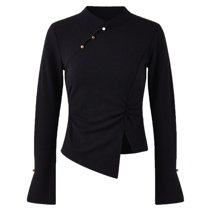 Women s Elegant Casual Stand-up Collar Long Sleeve Top S