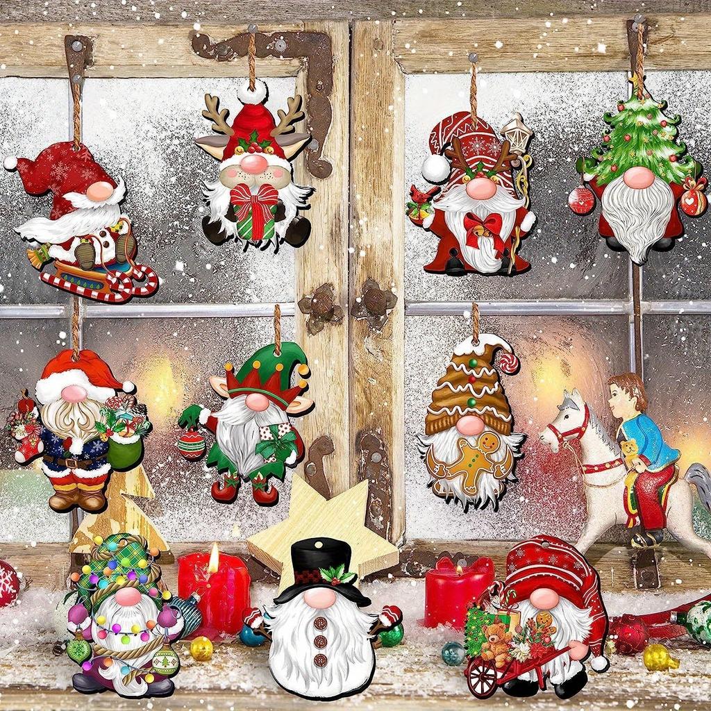 24pcs Christmas Dwarf Ornaments, Christmas Hanging Decoration, Christmas Tree Wood Decorations for Indoor Home, Christmas Wood Tag Xmas Party Supplies