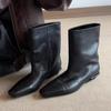 Cowhide Version~ Korean Version of Thin and Versatile Square Head Thick Heel Martin Boots Sleeve Thin Boots Short Boots Women's Chelsea Boots