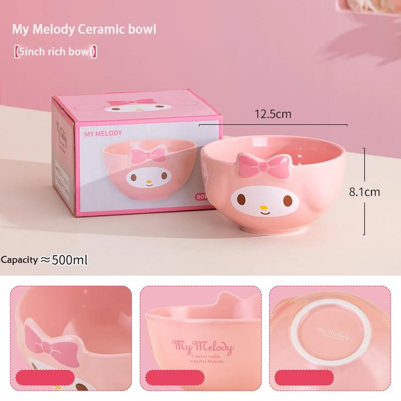 For Sanrio 5Inch Ceramic Rice Soup Bowl for Melody&Cinnamoroll&Kuromi Tableware Cartoon Irregular Anime Relief Bowl for Children
