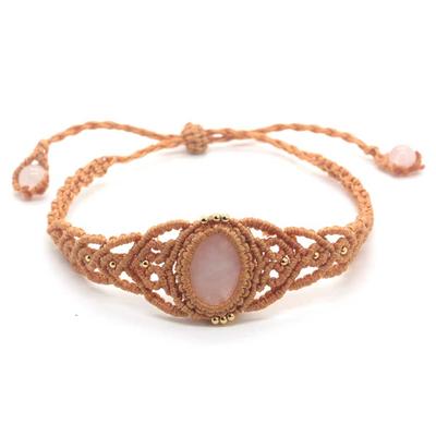 Natural Cabochon Stone Rose Crystal Bracelet Braided Macrame Rope Purple Quartz Adjustable Bracelet for Women Men Girl Jewelry