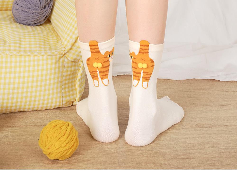 

Spring White Cartoon Cat Ankle Socks, Soft and Cute, Funny Little Cat Women s Socks 1 pair білий