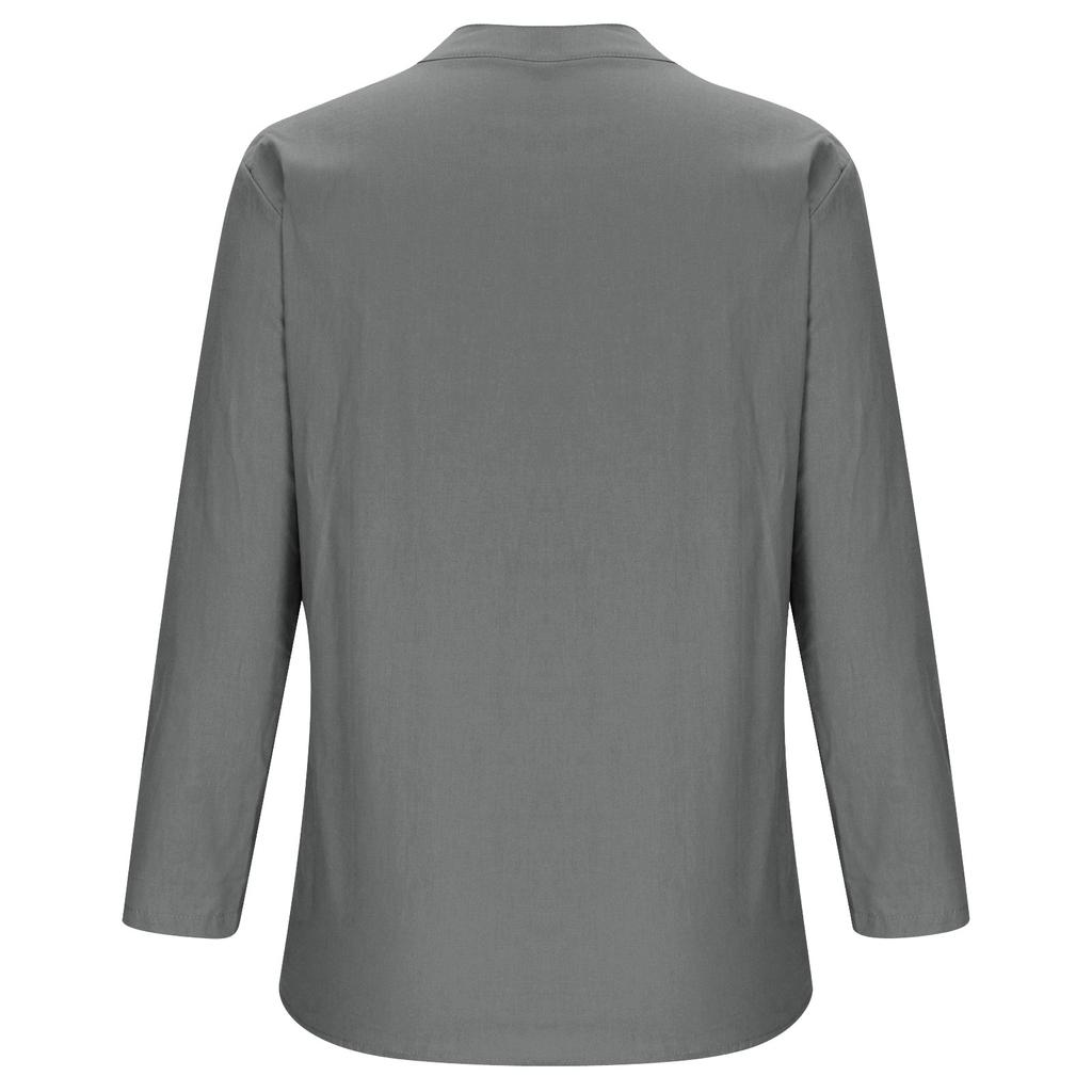 Camicia estiva taglie forti tinta unita casual in cotone e lino, camicetta vintage con tasca, abbigliamento da donna