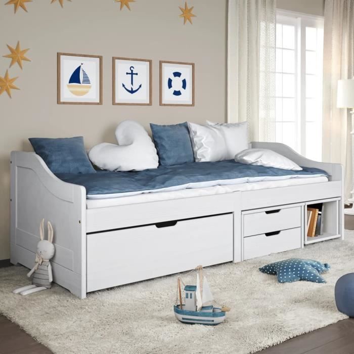 VidaXL Day Bed with 3 Drawers IRUN White 90x200 Cm Solid Pine Wood 3185214