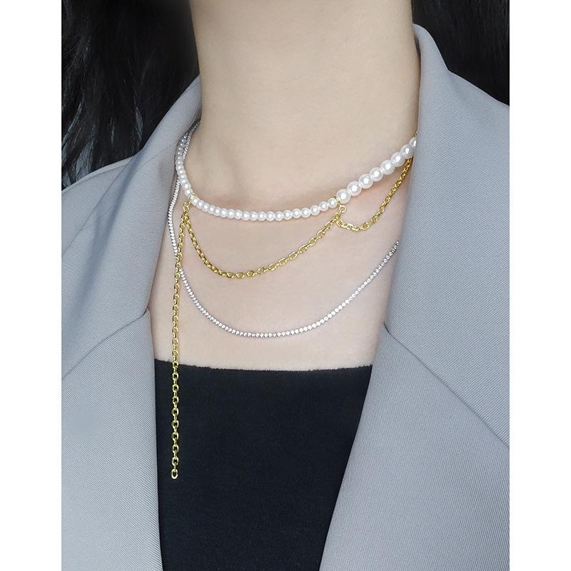 Korean INS Luxury Design Pearl Necklace: Versatile Sterling Silver S925 DIY Clavicle Chain for Women