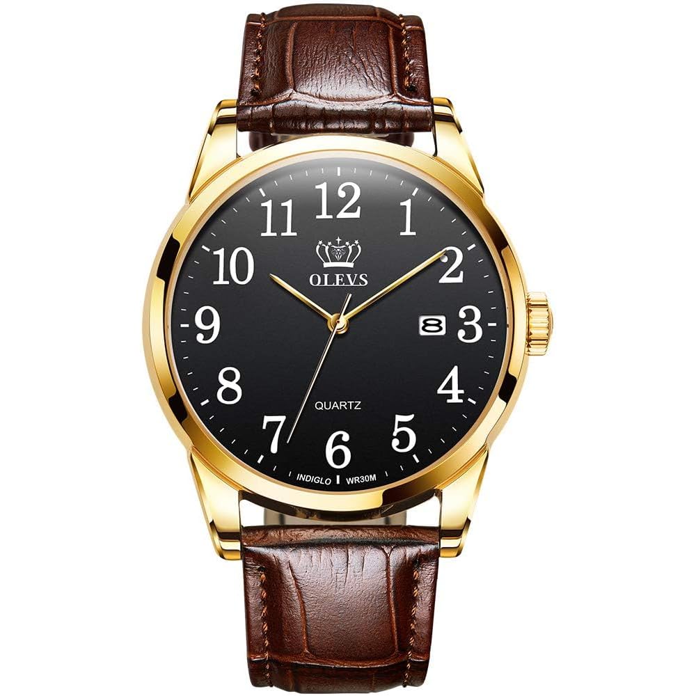 Men s Business Watch Arabic Numerals Leather Band Waterproof Calendar Display Luminous Men s Watch