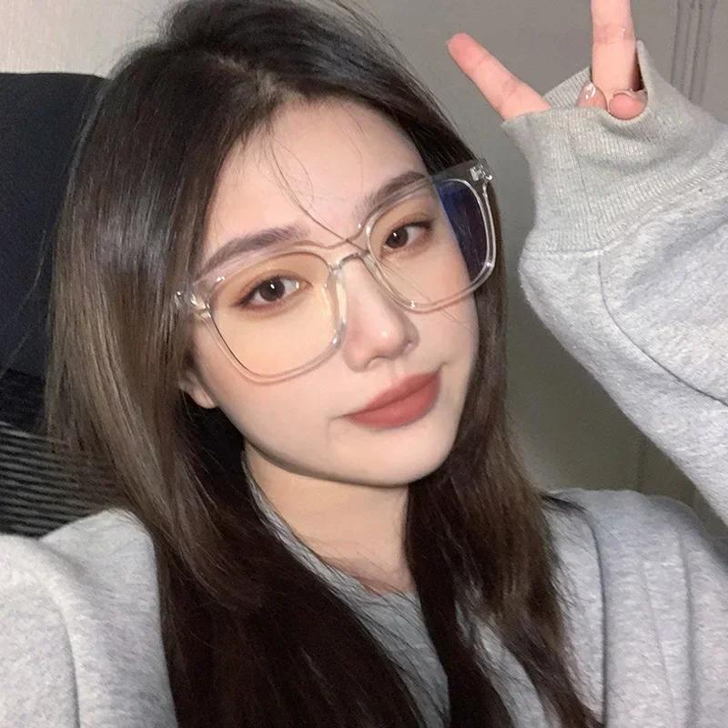 Retro Black Large Frame Myopia Glasses for Women Korean Trendy Olive Green Glasses Anti Blue Light Near Sight Glasses
