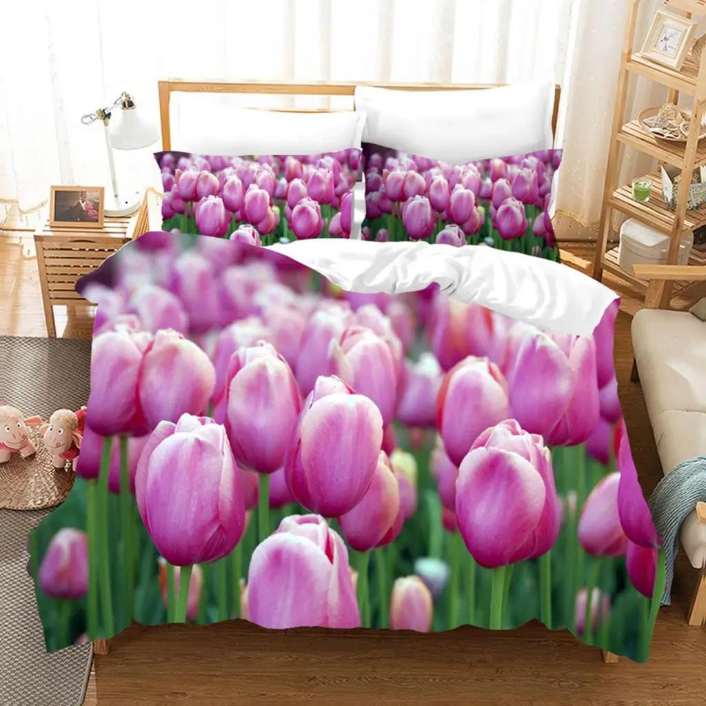 Comforter Tulip Twin Kingspring Botanical Floral Bedding Set Garden Flower Elegant Rustic Comforter For Boys Girls Room