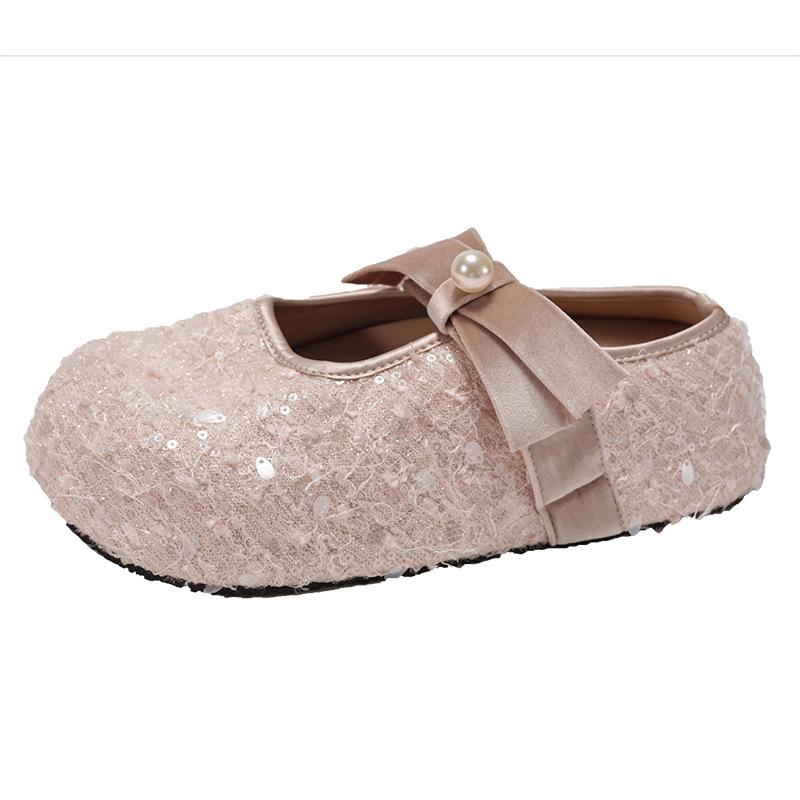 Fashion temperament white retro sequin light mouth single shoes women's 2025 new spring and autumn skirt French Mary Jane shoes
