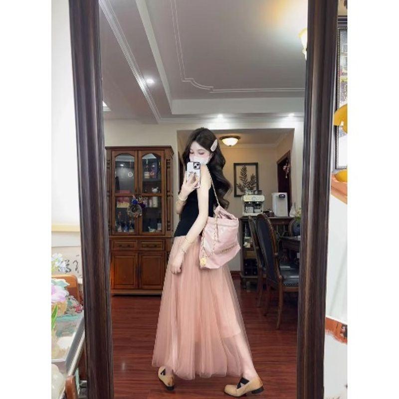 Kumikumi Sweet Set Single Breasted V-neck Sleeveless Vest Women Summer High Waist All-Match Skirt Two-piece Set