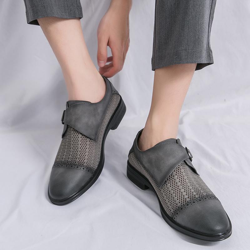Men Monks Grey Derby Wedding Dress Summer Pointed Toe Elevator Shoes Tuxedo Prom Blazers Shoes Plus Size