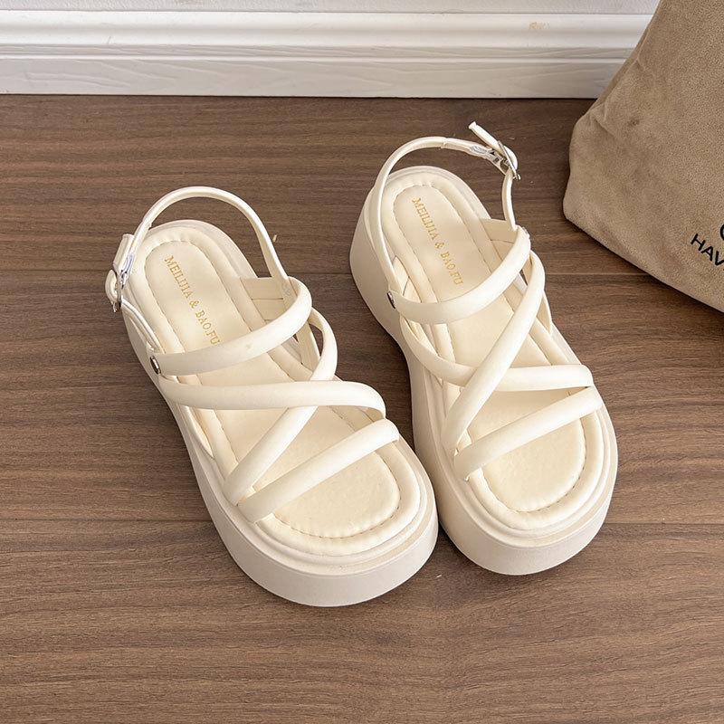 

Muffin platform sandals girl 2025 new summer French fairy evening breeze with skirt word with heightening Roman shoes 40