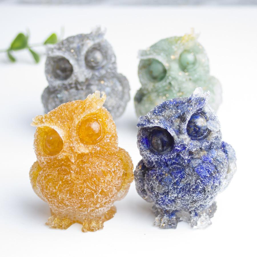 Natural Crystal Owl Resin Ornament For Home Office Decor Gift Idea