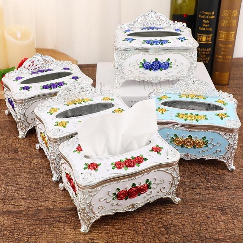 Embossed Rose Tissue Boxes Storage Napkin Holder Paper Case Organizer Ornament Craft Desktop Tissue Plastic Kitchen Tissue Box