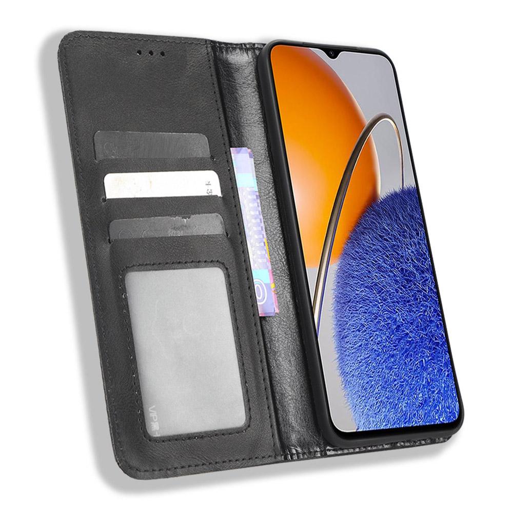 

Protective Mobile Phone Case For Huawei nova Y61 4G/Enjoy 50z 4G Wallet Stand Retro Texture Imprinted Pattern Magnetic Auto Closing Phone Cover Black