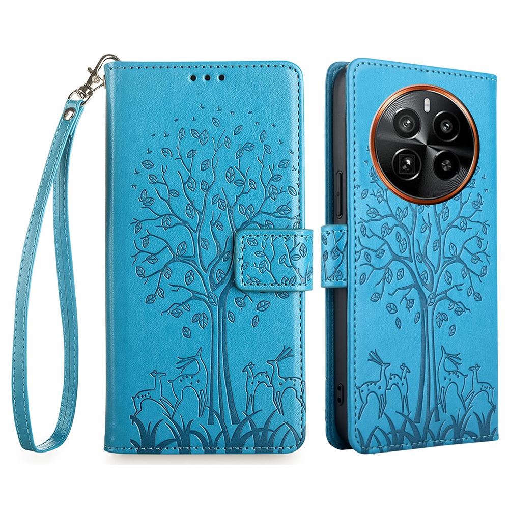 For Realme GT5 Pro 5G Case Deer Tree Imprinted PU Leather Flip Wallet Phone Cover