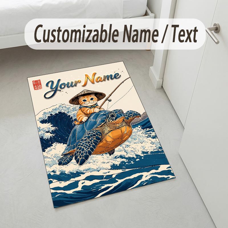 Cat Theme Crystal Velvet Rug Personalized Custom Name Text Soft Floor Mat Home Decor
