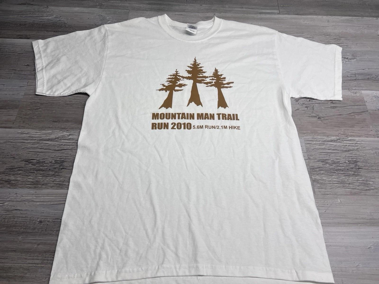 Mountain Man Trail Run Hike Racing T-Shirt Double Sided Mens Size L Short Sleeve 2XL