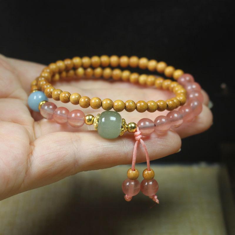 Sandalwood Bead Bracelet 4mm Double Layer, Natural Stone Beaded Wristband, Ethnic Jewelry Gift