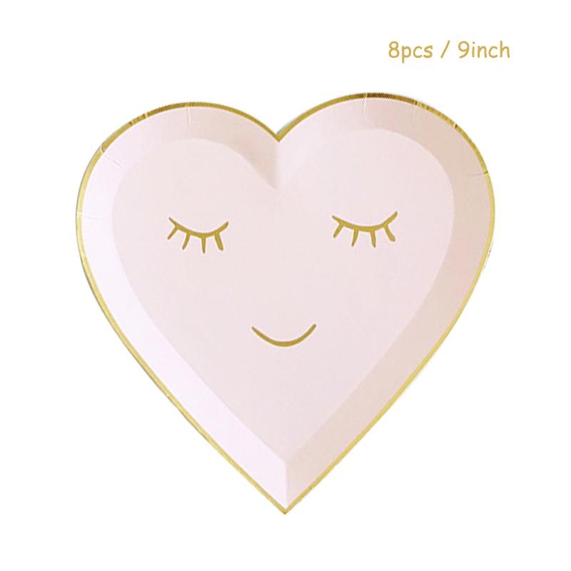 Champagne Party Rose Gold Disposable Tableware Pink Birthday 1st Baby Shower Favor Paper Plates Cup Party Supplies Wedding Decor