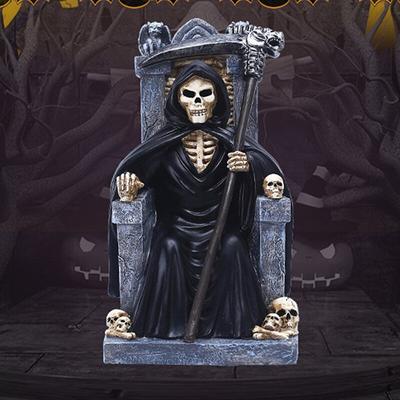 Statue de faucheuse de la mort en résine pour Halloween, Figurine assise sur le trône du squelette, décoration de noël et d'halloween