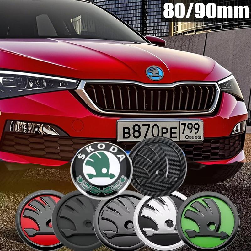 HIAQ2 for Skoda 80/90mm ABS Car Front Grille Trunk Logo Stickers Kodiaq Fabia Rapid 3 Karoq Superb VRS Octavia 2 3 A5 2025 Accessories