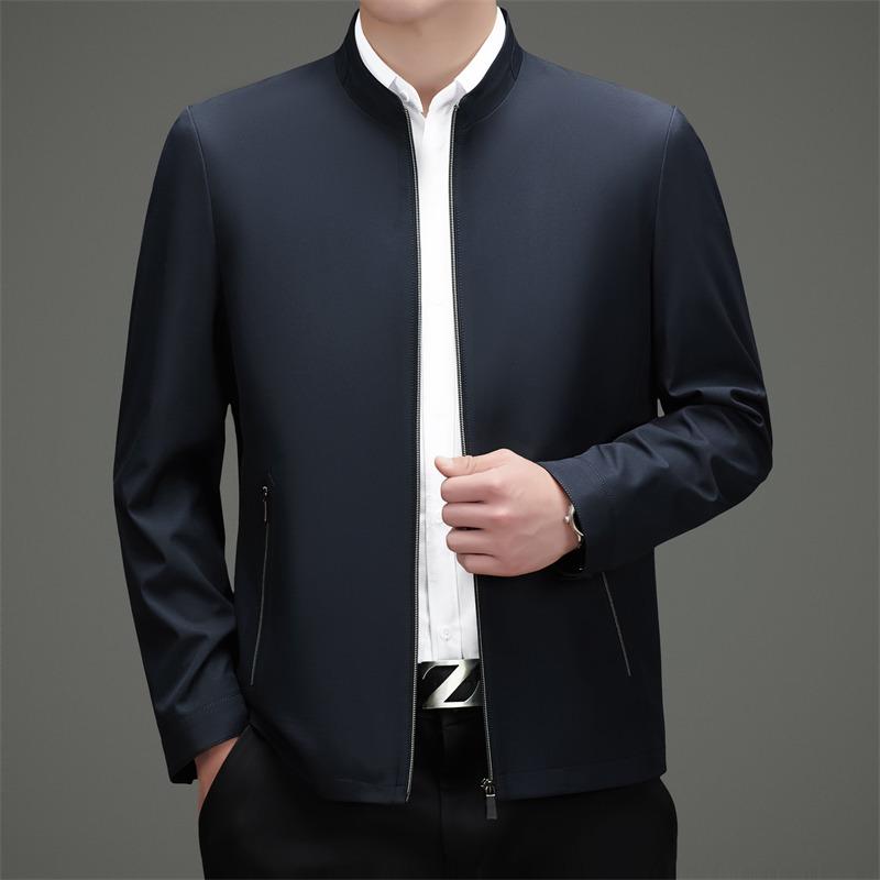 2026 Spring Men's Plus Size Business Jacket - Solid Color, High-End Stand-up Collar Outerwear