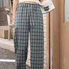 Vintage Fashion Plaid Casual Pants Versatile Ankola Red Loose Wide Leg Pants High Waist Skinny Lazy Straight Pants